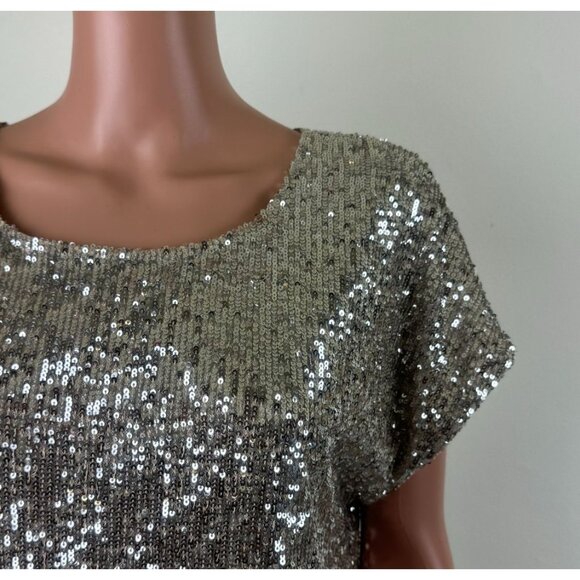 Cable & Guage Sequins Scoop Neck Short Sleeve Top Blouse Size Large - Picture 5 of 13